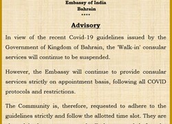 COVID-19 Pandemic Advisory - Embassy of India, Bahrain